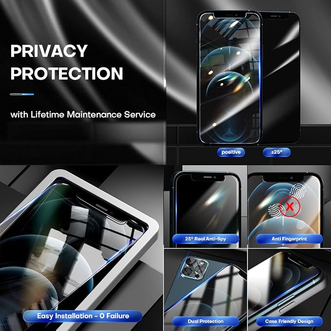 TOCOL 2+2 Pack Compatible for iPhone 12 Pro Max, 2 Pack Privacy Tempered Glass - Image 5