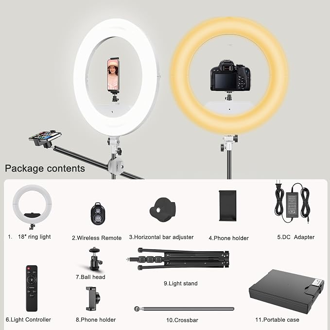 55W18 45cm Ring Light Kit 6700K Dimmable LEDRinglightTripod Stand Dual Phone - Image 8