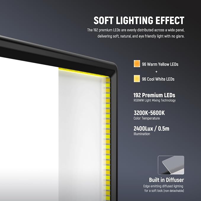 NEEWER Basics 13" LED Video Light Panel, 20W Ultra Thin Bi Color Dimmable DSLR - Image 4