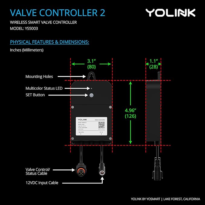 YoLink Wireless Smart Valve Control Kit, 3/4" Brass Motorized Valve, Wireless - Image 3