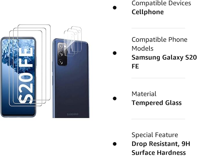 Galaxy S20 FE Screen Protector and Camera Protector, Tempered Glass Screen - Image 8
