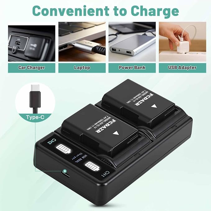 EN-EL14 EN-EL14a Battery and Dual LED Charger Compatible - Image 6