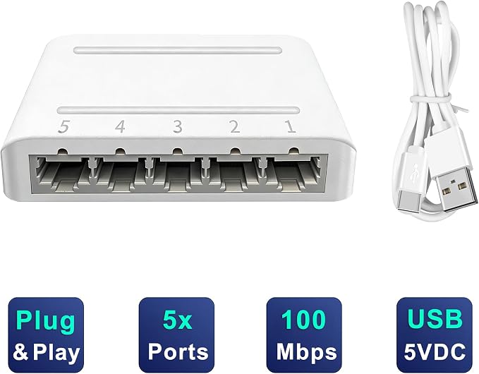 5 Port 10/100Mbps Fast Ethernet Switch Type-C 5V Powered Desktop Network Hub - Image 3