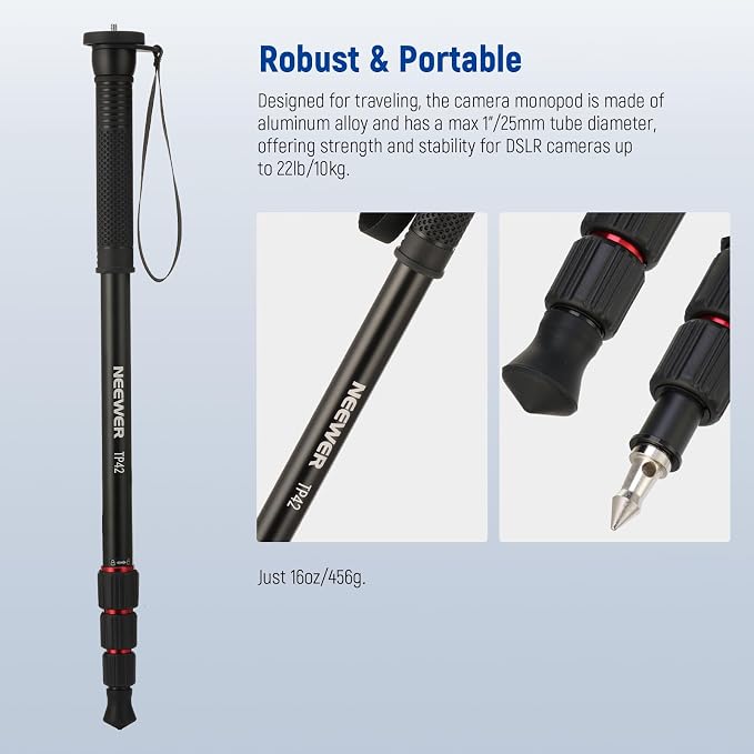 NEEWER 66.5" Camera Monopod Stand, Lightweight Aluminum Travel Selfie Stick - Image 2