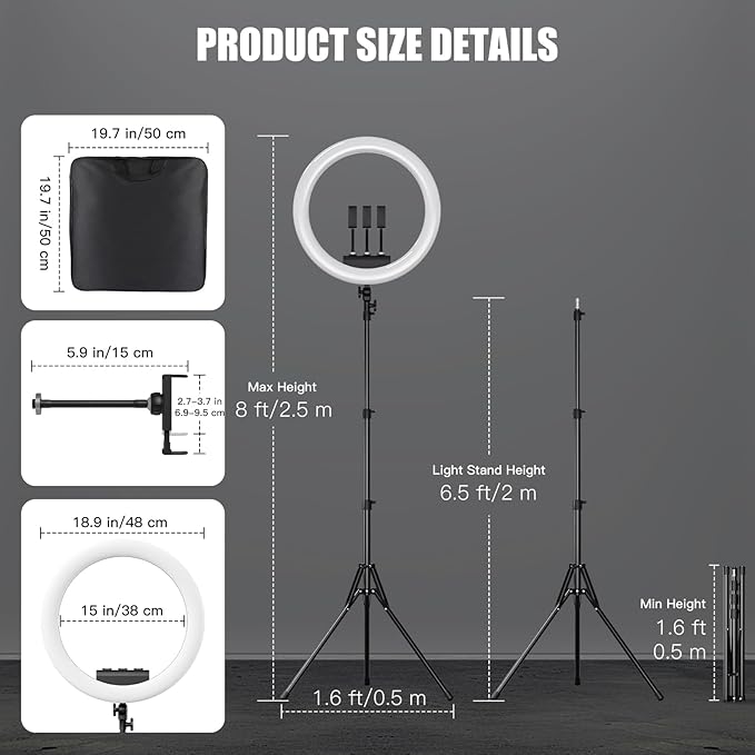 Ring Light with Stand and Phone Holder, Professional LED Circle Light with 78" - Image 4
