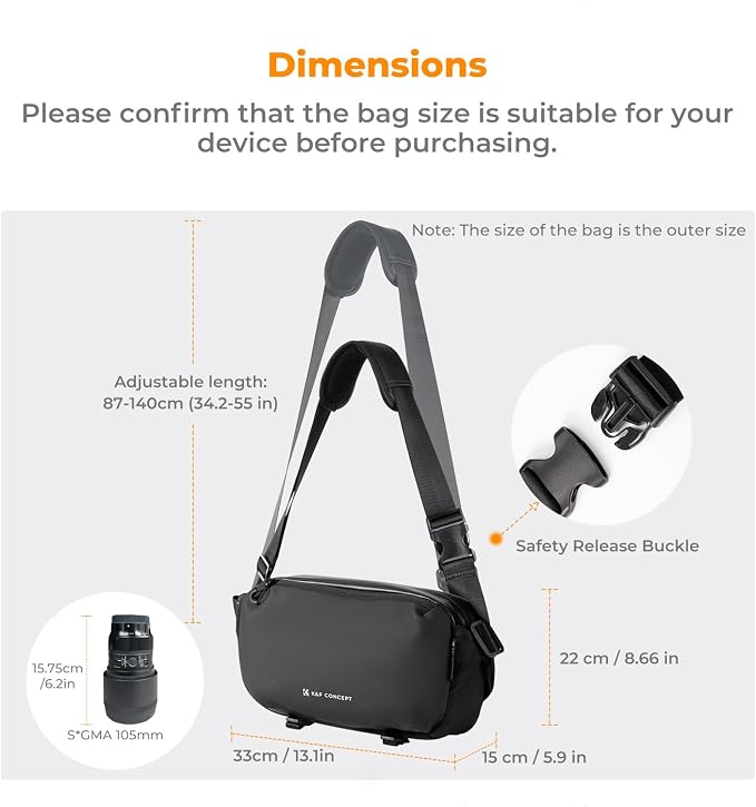 K&F CONCEPT Camera Sling Bag Crossbody Bag Waterproof Camera Shoulder Backpack - Image 7