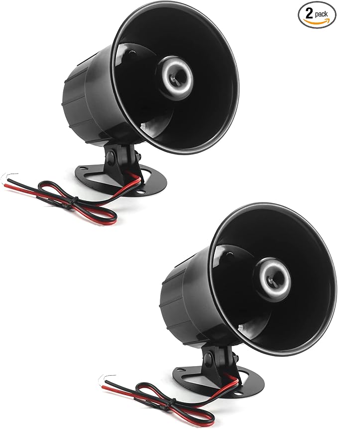 QWORK Electric Siren Horn, 2 Pack DC 12V Security Loud Wired Alarm Siren by QWORK
