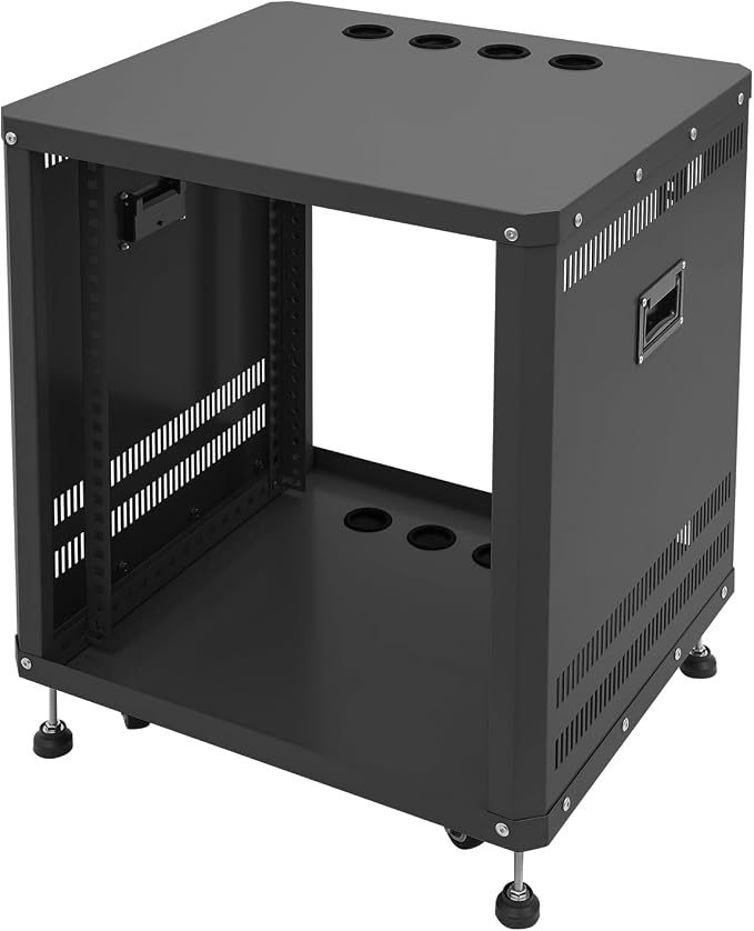 12U Home Audio & Video Stage Stereo Equipment Storage Cabinet Stand On Wheels - Image 4