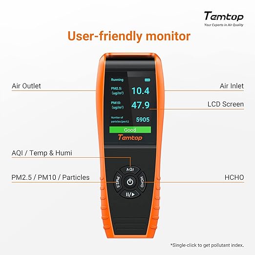 Temtop Air Quality Monitor Professional PM2.5 PM10 Particle Counter, - Image 6