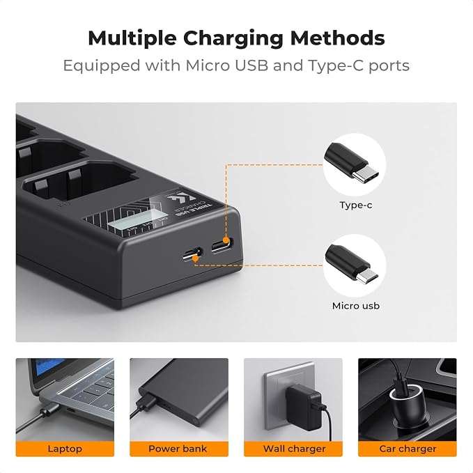 K&F CONCEPT NP-FZ100 Battery Charger, 3-Slot A7iii Camera Battery Charger - Image 5