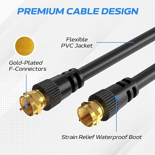 Cables Direct Online Pack of 5 x Coaxial Cables 15FT Black Coax RG6 Male F Type - Image 3