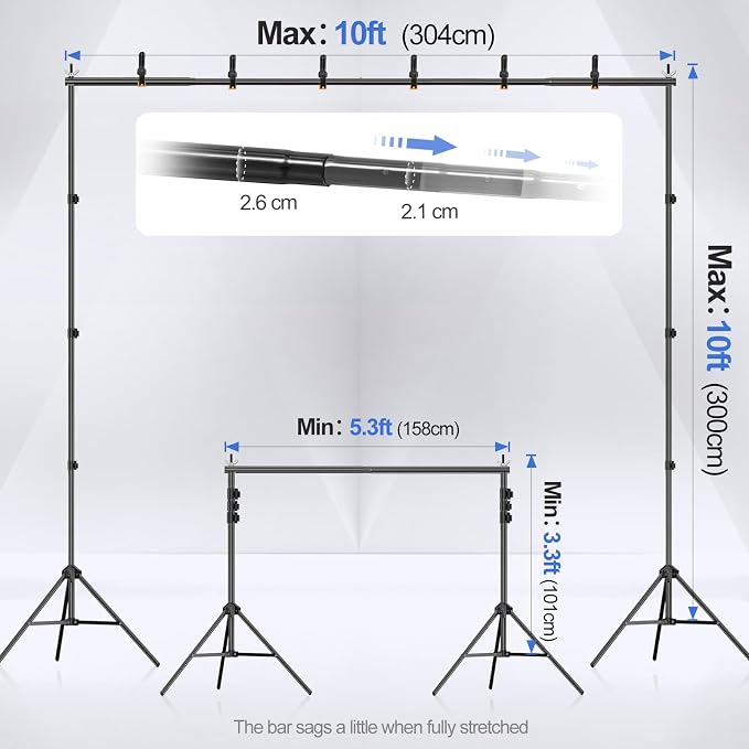 EMART Backdrop Stand 10x10ft Photo Studio Adjustable Background Stand Support - Image 2