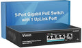 4 Port Gigabit PoE Switch with 1 Uplink Gigabit Ports, VIMIN 5 Port Unmanaged by Vimin