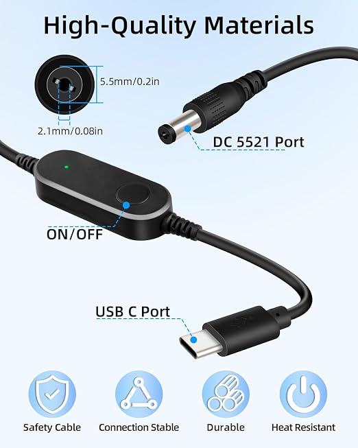 12W USB C 5V to 12V Step Up Converter Cable - Image 5