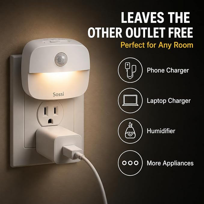 Sossi Motion Sensor Night Light Plug in 4 Pack, 10-60Lm Stepless Dimming - Image 5