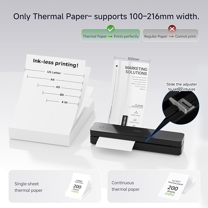 HPRT Portable Thermal Printer-Inkless Printer, Supports Thermal Paper&Labels - Image 3