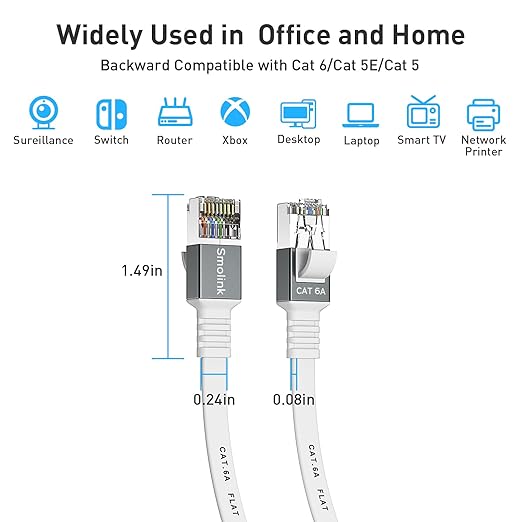 Cat 6a Ethernet Cable 100 Ft, Durable Flat Internet Network LAN Cable - Image 7