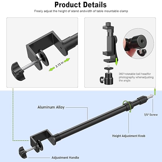 2 Pack Desk Mount with 1/4" & 3/8" Screws, Ball Head, 17-41" Adjustable - Image 4