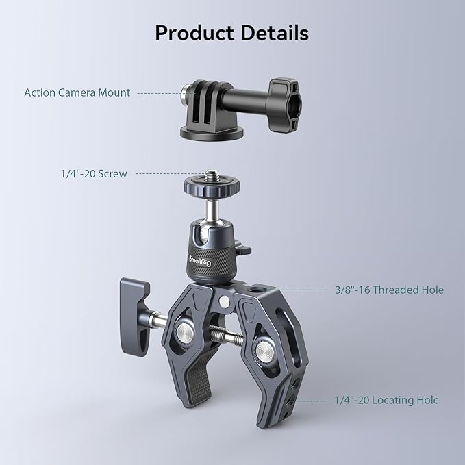 SMALLRIG Camera Mount Clamp, Gopro Motorcycle and Bike Handlebar Mount Kit - Image 6
