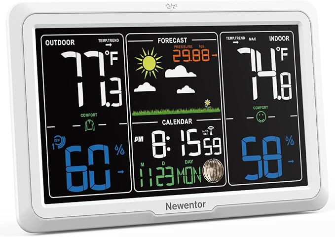 Newentor Weather Station Wireless Indoor Outdoor, 7.5in Display Atomic Clock by Newentor