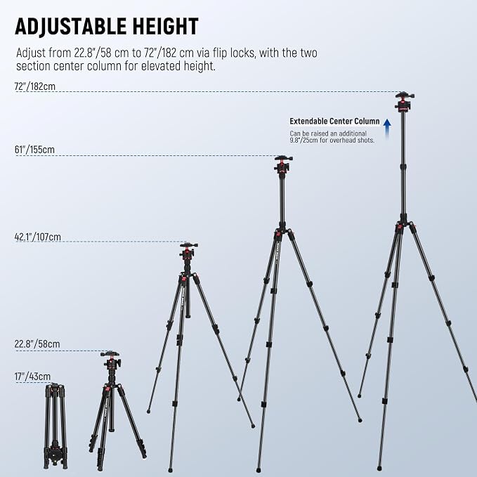 NEEWER Basics Travel Tripod for Camera, Ball Head, Arca Type QR Plate, Cell - Image 3