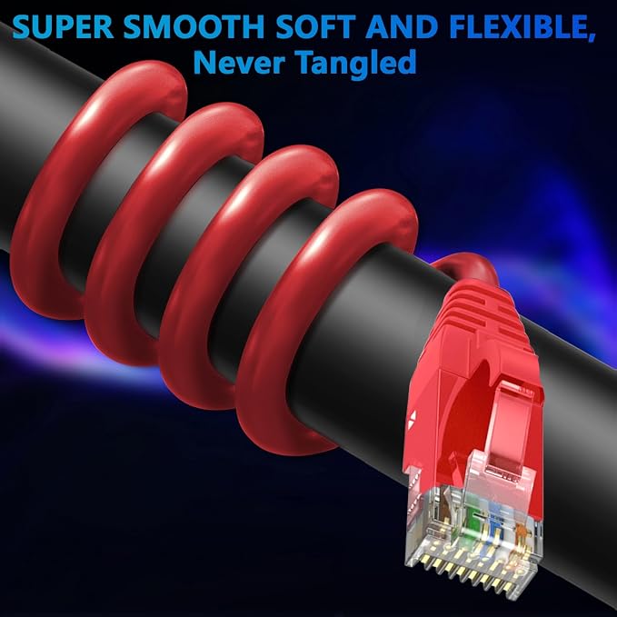 Adoreen Cat 6 Ethernet Cable 100 Ft-Red, Outdoor & Indoor Snagless Long Round - Image 2