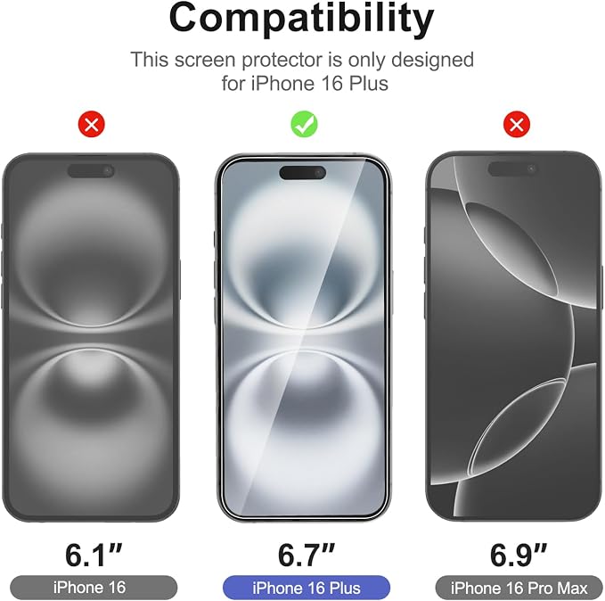 NEW'C 3x for iPhone 16 Plus Screen Protector+ 3x Camera Lens Protector - Image 2