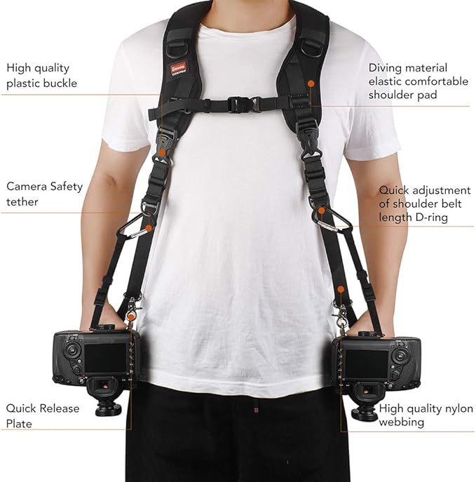 Camera Strap Double Shoulder Camera Strap Harness Quick Release Adjustable Dual - Image 6