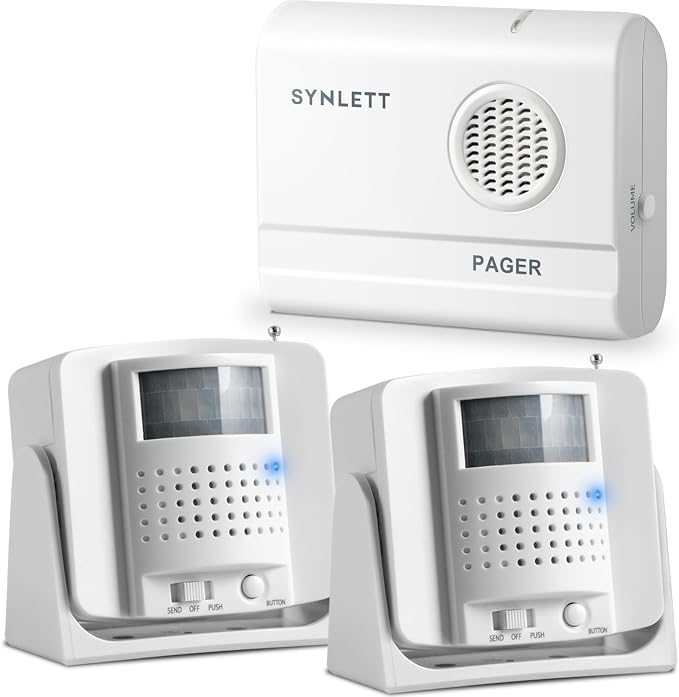 Bed Alarm Caregiver Pager with 2 Wireless Motion Sensors Alarm Indoor Fall by SYNLETT