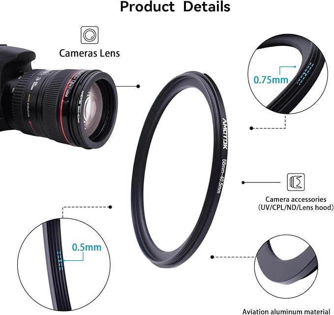 58mm Lens to 40.5mm Camera Lens Adapter, 58mm-40.5mm Filter Step-Down Ring - Image 3