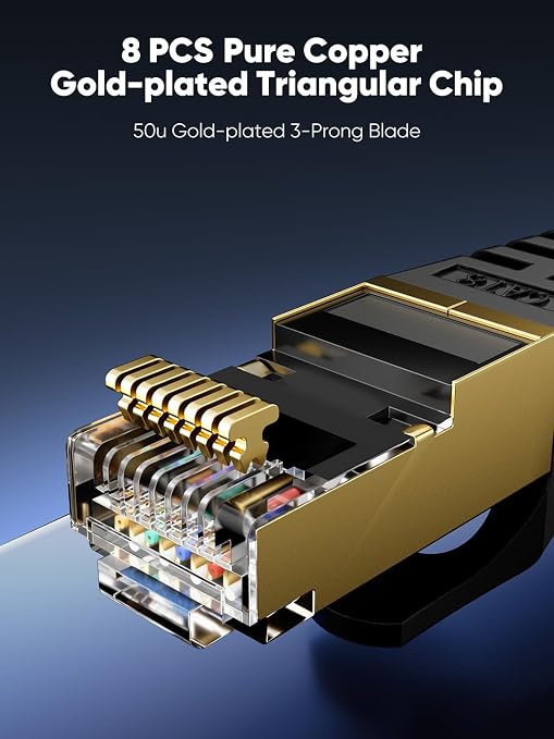 Cat 8 Ethernet Cable 2 FT Flat, High Speed 40Gbps 2000Mhz Braided Internet Cable - Image 4
