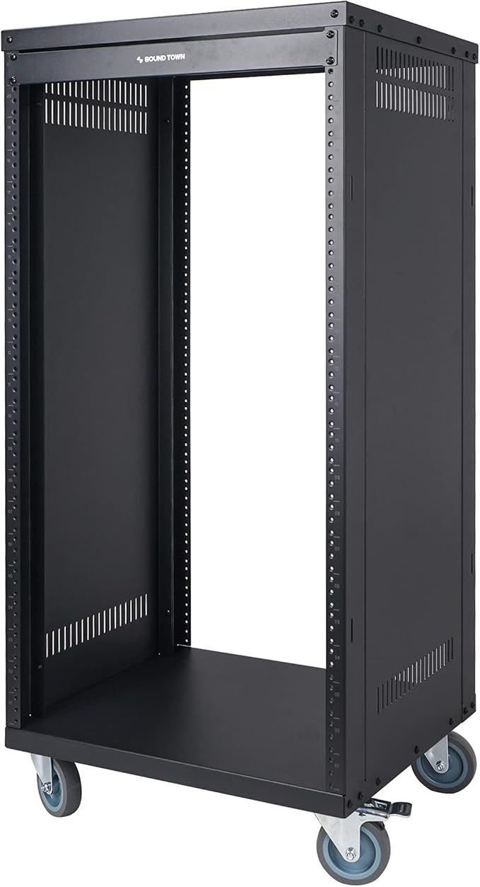 Sound Town 21U Universal Steel Rack, w/Mesh Doors, Locking Casters, Vented Side - Image 4