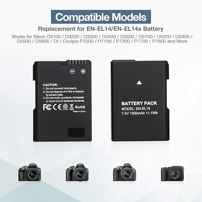 EN-EL14 EN EL14A Battery USB Charger and 2-Pack Rechargeable Batteries - Image 3