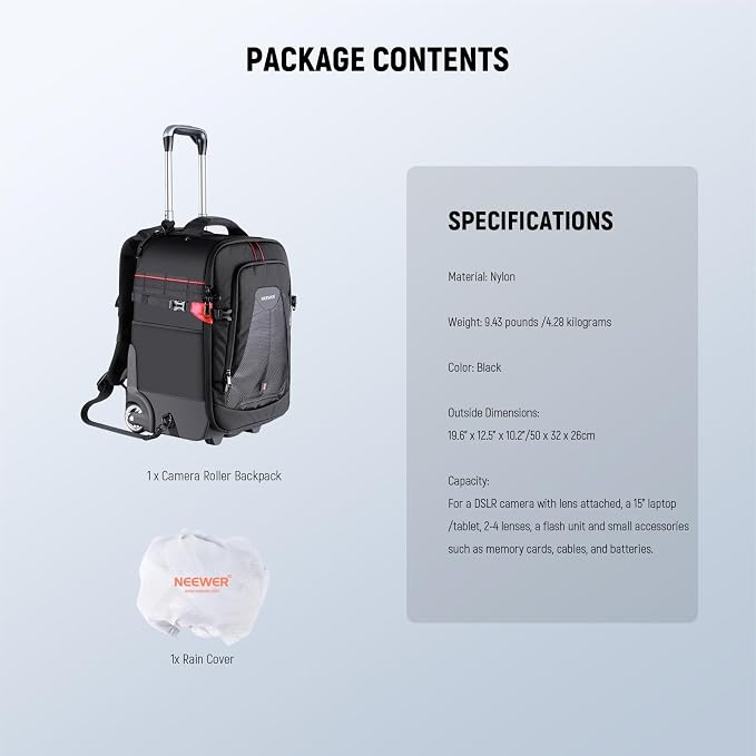 Neewer 2-in-1 Rolling Camera Backpack Trolley Case - Image 11