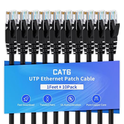 Cat6 Ethernet Cable 1 Feet 10 Pack Network RJ45 Cat6 Internet Patch Cable by XANHAM