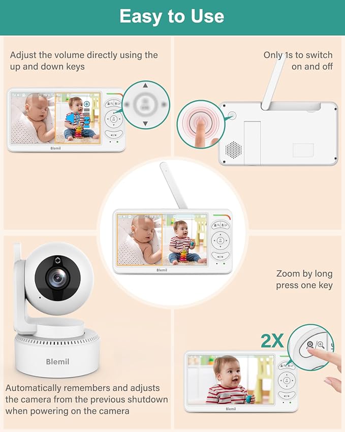 Blemil 6" Baby Monitor with 2 Cameras 4000mAh Battery Upgrade Split Screen - Image 4