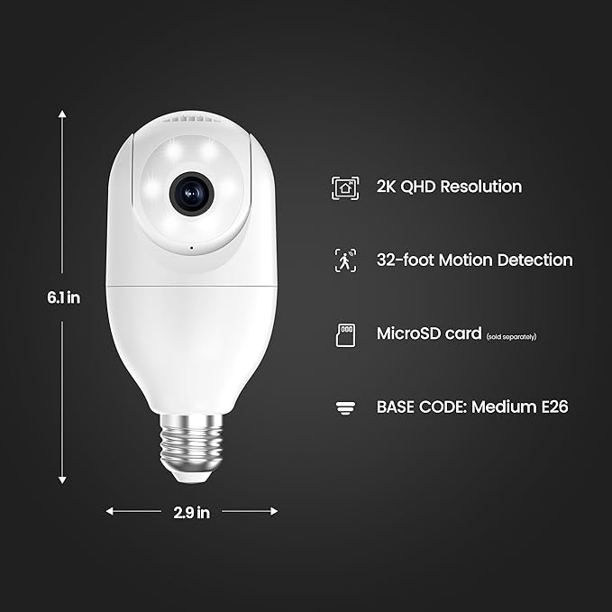 Feit Electric Smart Security Camera Bulb, 2K QHD Resolution, 2-Way Audio - Image 2