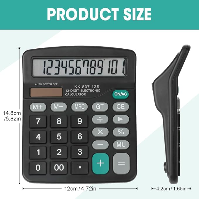 2 Pcs Calculator, 12 Digits Calculators Desktop, Solar and Battery Dual Power - Image 5