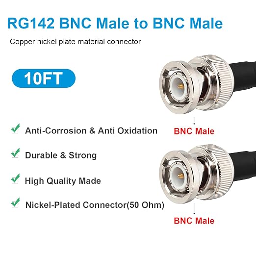 MOOKEERF RG142 BNC Male to BNC Male Coaxial Cable 10FT 50 ohm Ultra Low Loss - Image 2