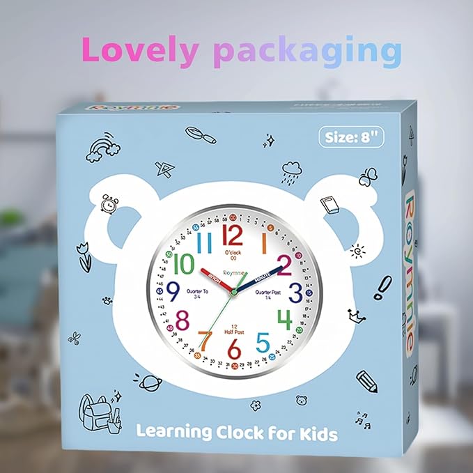 Roymnie Wall Clock for Kids Learning to Tell Time Easily Non Ticking Battery - Image 5