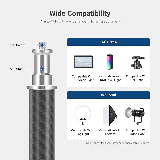 NEEWER Carbon Fiber Tripod Stand w Reversible Legs, 6.6lb/3kg Max Load - Image 3