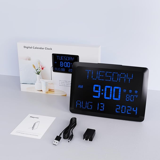 Raynic Digital Clock, 11.5" Large Display Calendar Clock - Image 7