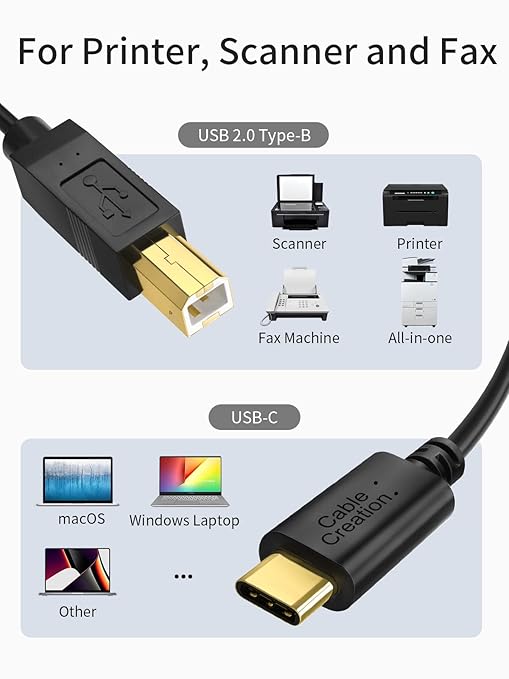 CableCreation USB B to USB C Printer Cable 6.6 FT/10-Pack, USB-C to USB-B Cord - Image 6