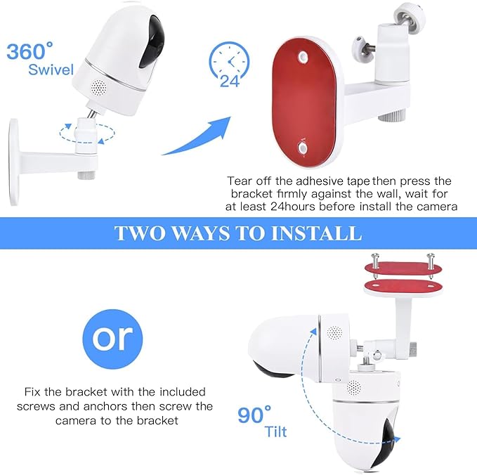 2Pack Adjustable Wall Mount for Eufy Security Indoor Cam P24 and E220, No-Drill - Image 5