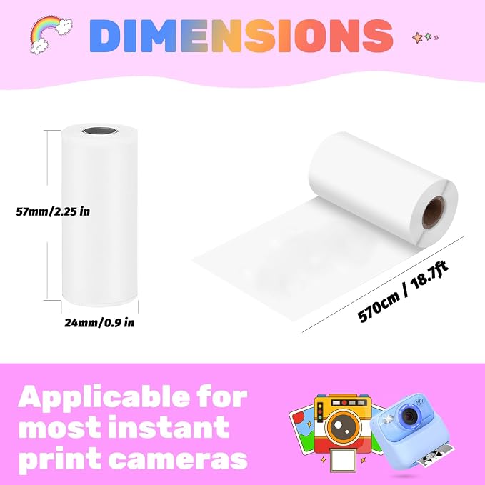Mgaolo 12 Rolls Kids Instant Camera Print Refill Paper- Photo Printer Thermal - Image 2