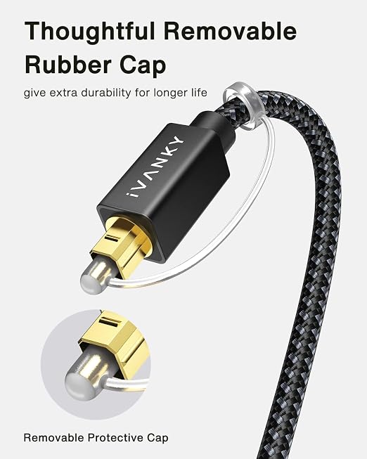 IVANKY Optical Audio Cable 3.3ft/1M, Nylon Braided, 24K Gold-Plated, Slim Metal - Image 7