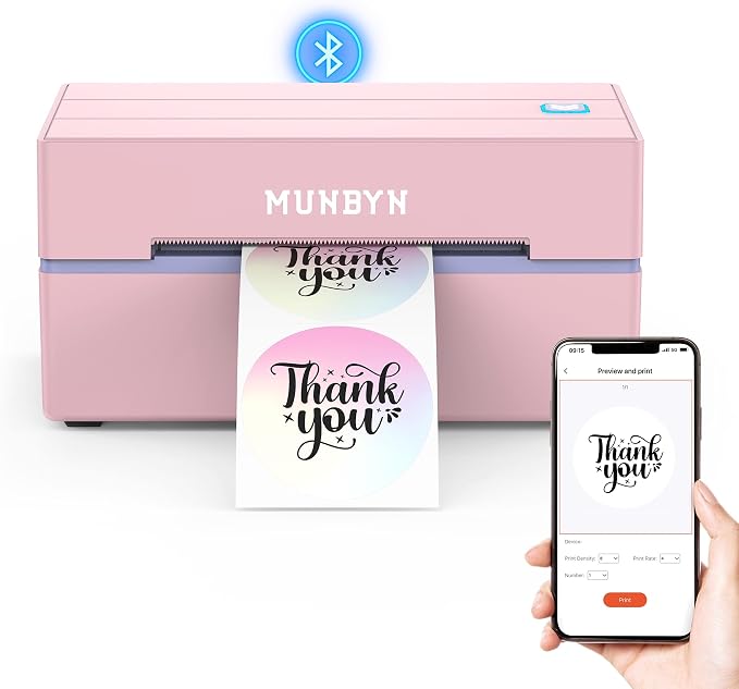 MUNBYN Bluetooth Thermal Label Printer, 130B Wireless 4x6 Shipping Label Printer by MUNBYN