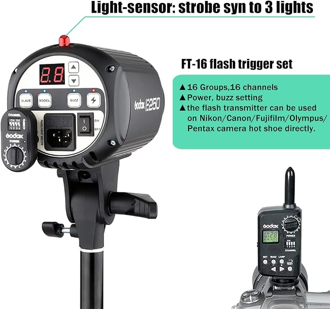 Godox 750W Studio Strobe Flash Light Kit, 3-Light Godox Strobe Lighting Kit - Image 5