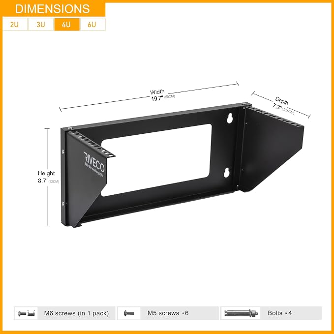 RIVECO 4U Wall Mount Rack for Network. Reinforced Heavy Load 66-99 LBS Small - Image 4