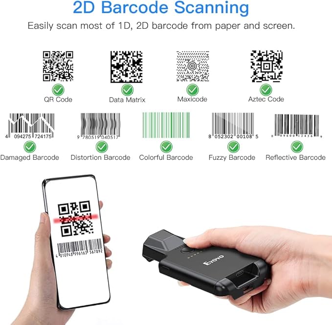 Eyoyo Upgraded QR Code Scanner Bluetooth Android Barcode Scanner, Portable Back - Image 5